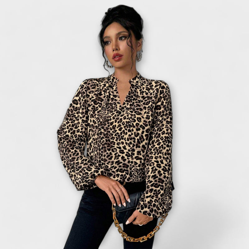 Elegant leopard blouse with pointed neckline