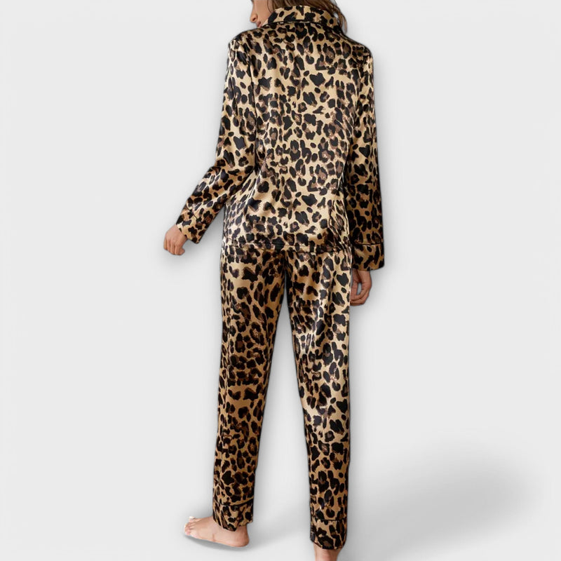 Striking satin pajama set in leopard print