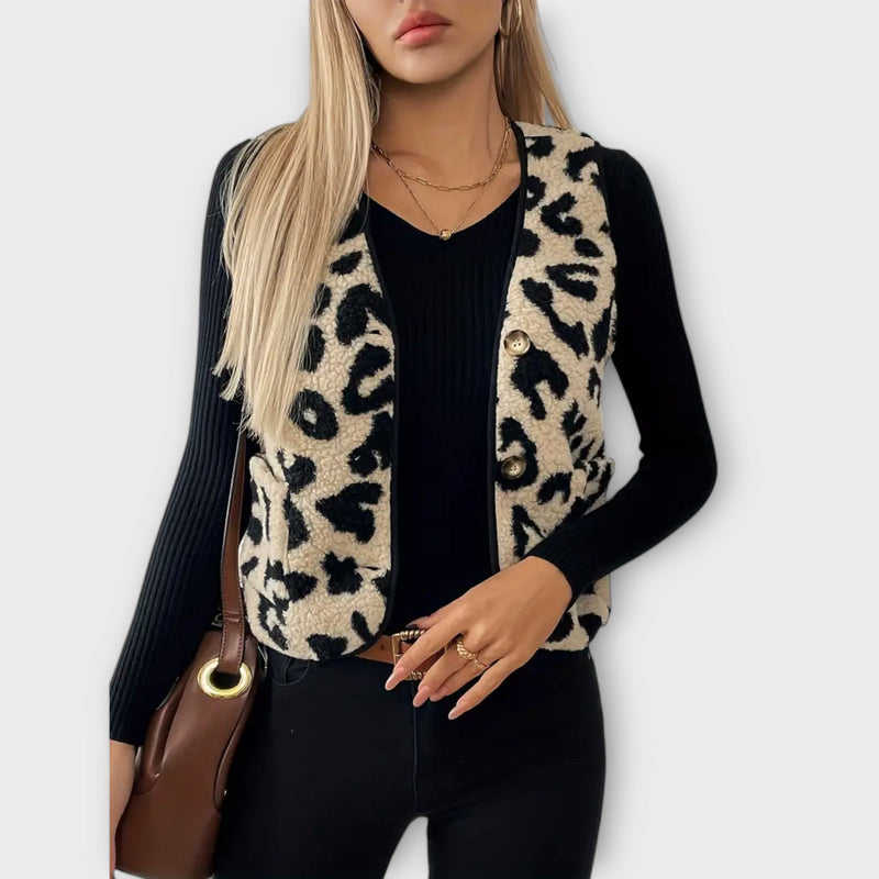 Clara - Elegant vest with leopard print