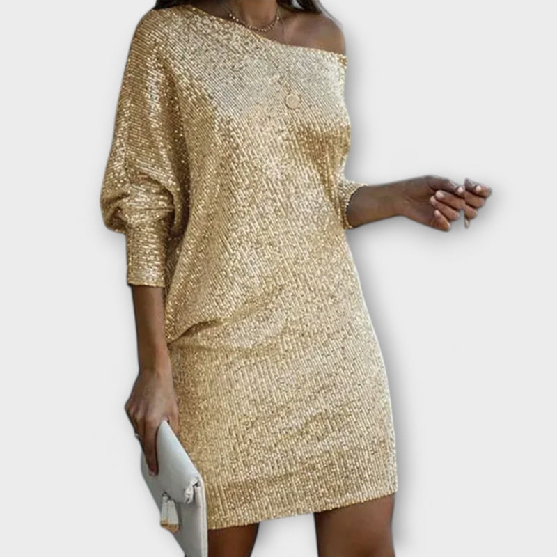 Party dress with sequins and contrast