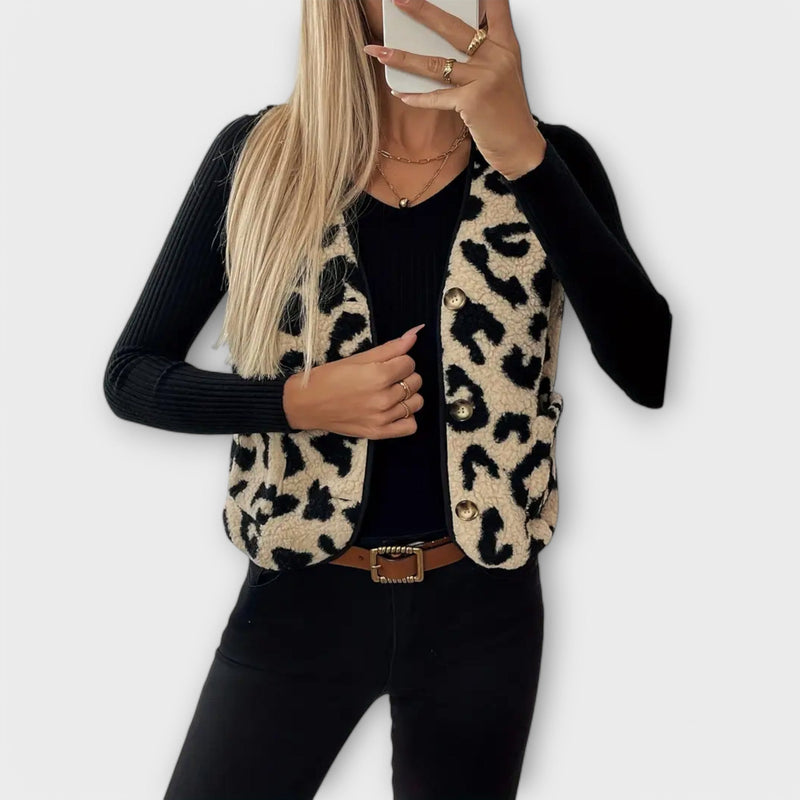 Clara - Elegant vest with leopard print