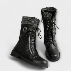 Winter boots with fleece lining and check pattern