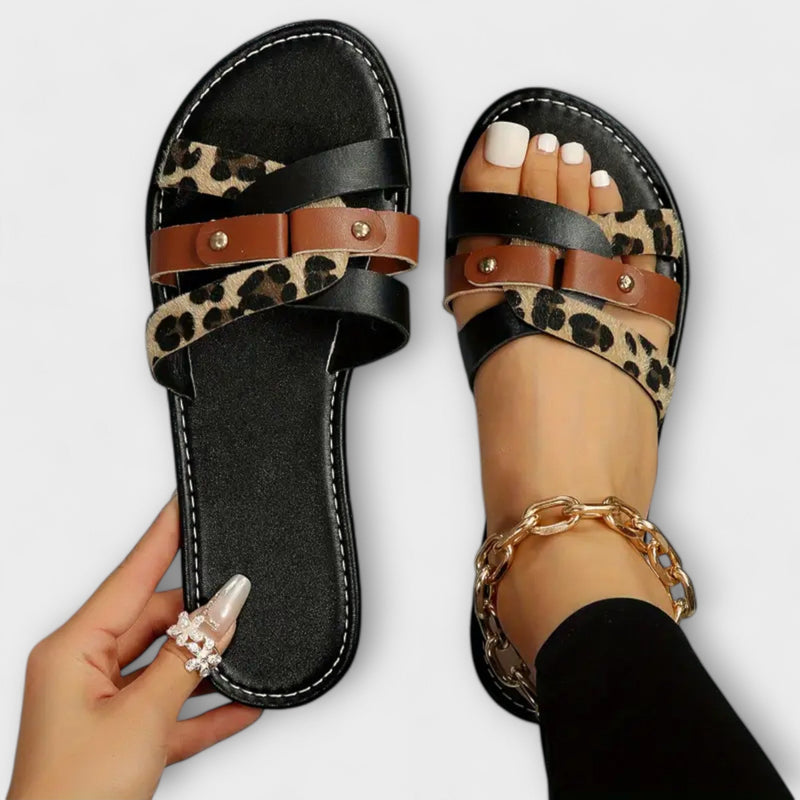 Leopard Cross Strap Sandals